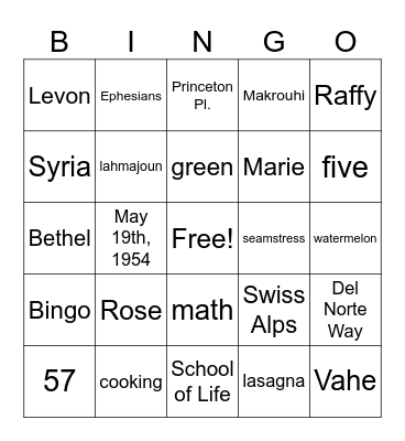 Takouhi's 90th Birthday! Bingo Card