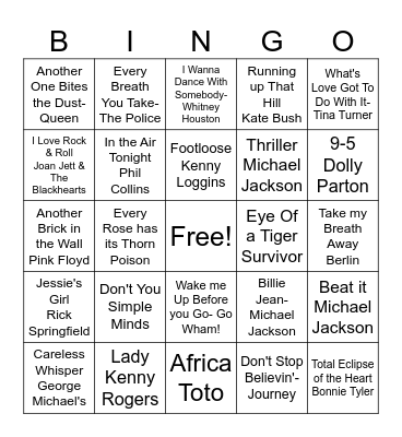 80s Music! Bingo Card
