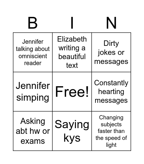 Untitled Bingo Card