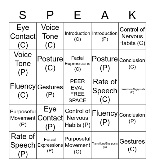 PEER EVAL COMMENTS Bingo Card