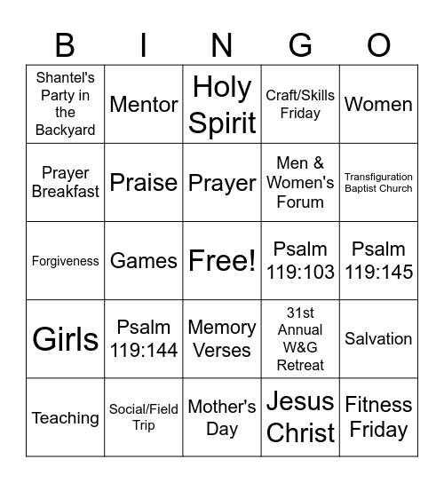 DORIS COLLIE WOMEN & GIRLS Bingo Card