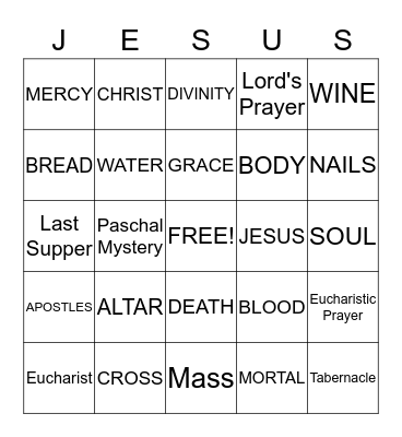Jesus Bingo Page Bingo Card