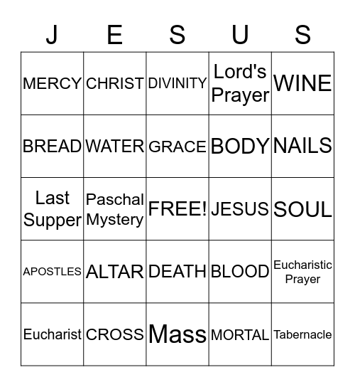 Jesus Bingo Page Bingo Card