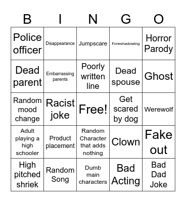 Halloween Movie Bingo Card