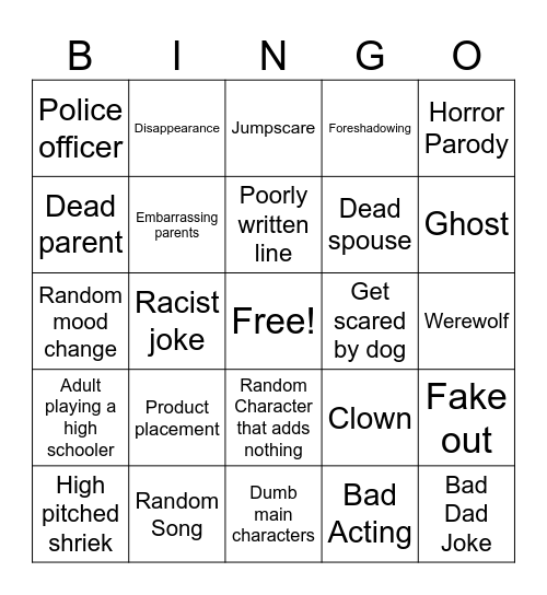 Halloween Movie Bingo Card