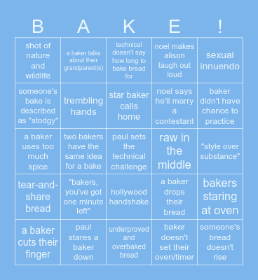 gbbo: baking week bingo Card