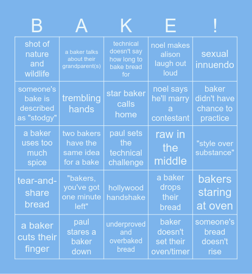 gbbo: baking week bingo Card