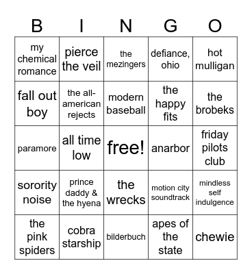 @boyteal's music taste Bingo Card
