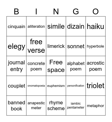 CREATIVE WRITING BINGO Card