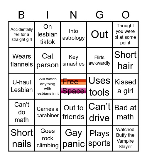 Lesbian Bingo Card