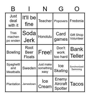 Jane's Favorites Bingo Card