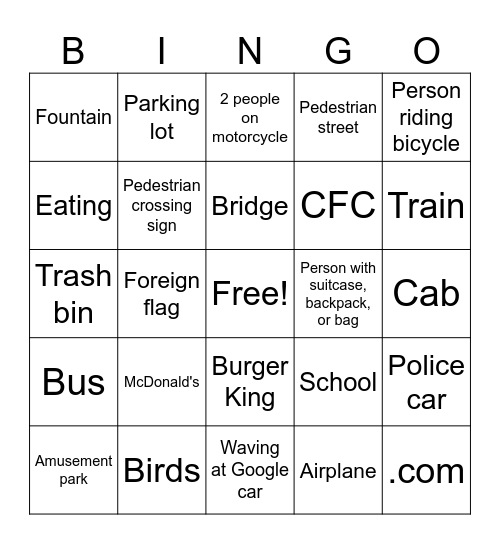 Geoguesser bingo Card