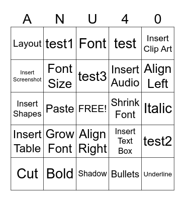 Microsoft Powerpoint Bingo Card