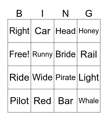 R sound /r/ Bingo Card