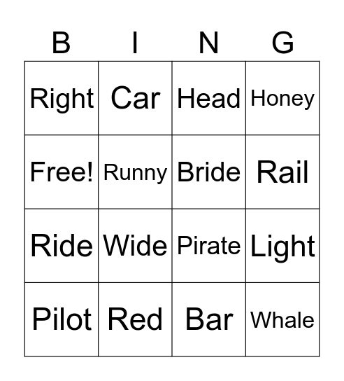 R sound /r/ Bingo Card