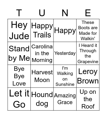 Name That Tune Bingo Card
