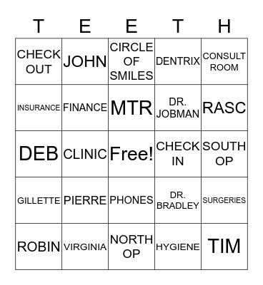 TEETH BINGO Card