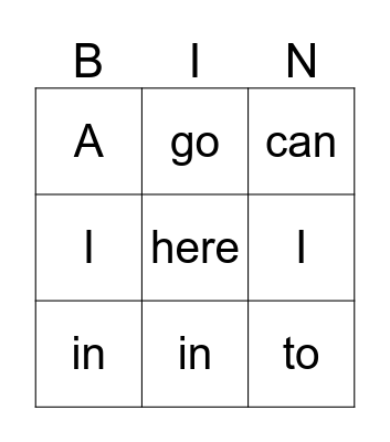 A Place to Hide Bingo Card