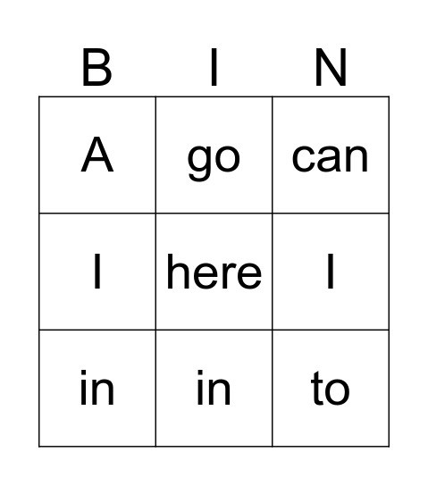 A Place to Hide Bingo Card