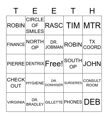 TEETH BINGO Card