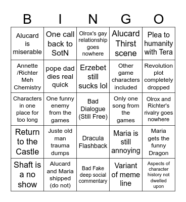 Netflixvania Season 2 Bingo Card