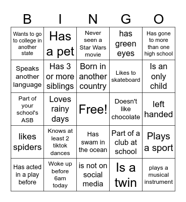 SAC Icebreaker Bingo Card