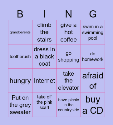 Movers: Hello Bingo Card