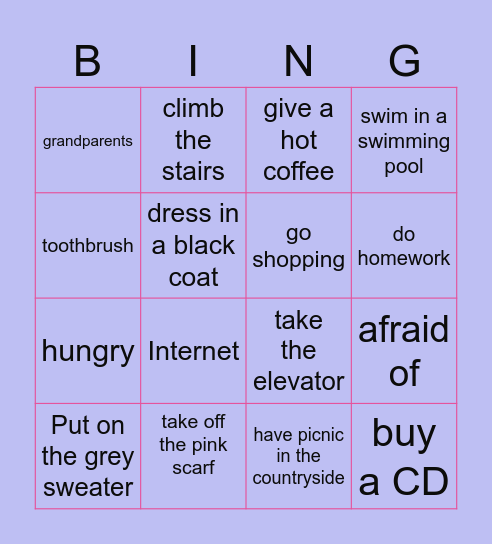 Movers: Hello Bingo Card