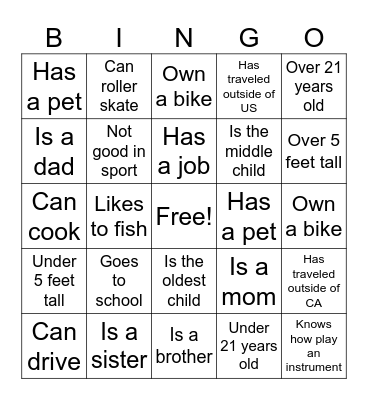 YANG FAMILY Bingo Card