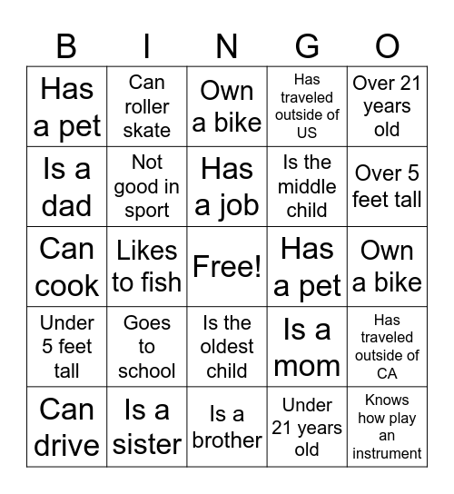 YANG FAMILY Bingo Card