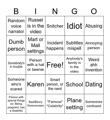 Totally studios Bingo Card
