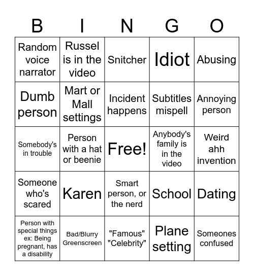 Totally studios Bingo Card