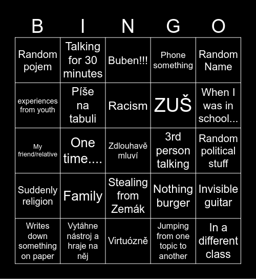 Špalek Bingo Card