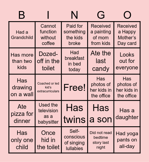 You're the best mom ever! Bingo Card