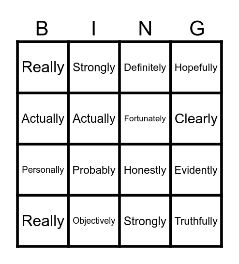 Adverbs of Opinion Bingo Card