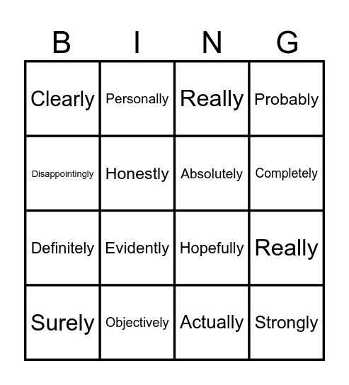 Adverbs of Manner Bingo Card