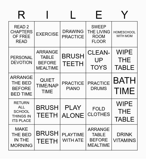 DAILY CHORE CHART Bingo Card