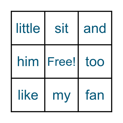 Sight Words Bingo Card