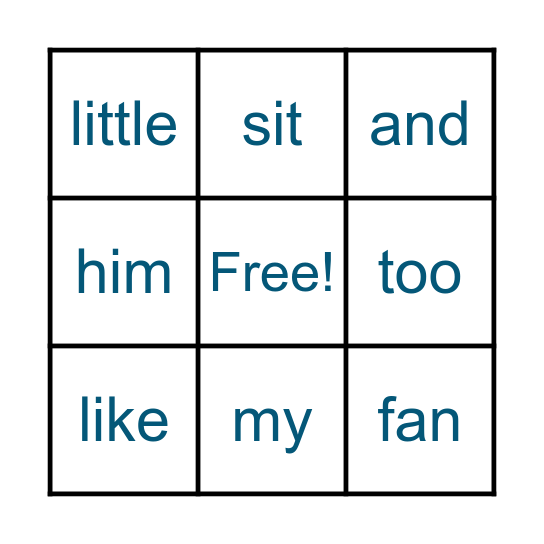 Sight Words Bingo Card