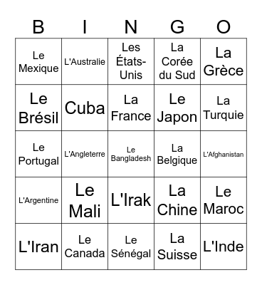 Les Pays Bingo Card