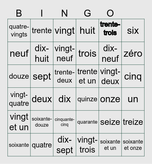 Nombres en lettres, jusqu'à 24 Bingo Card