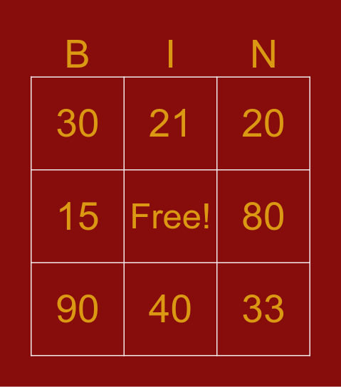 Untitled Bingo Card