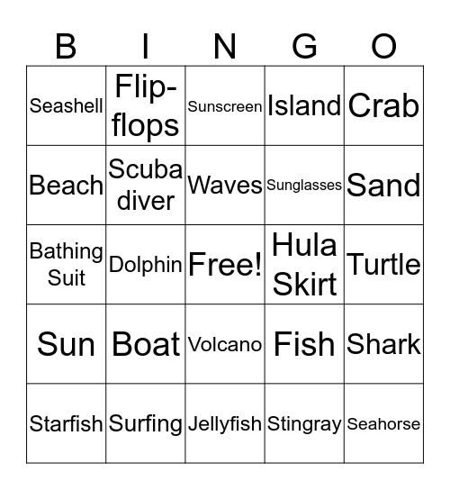 Tropical Island Bingo Card