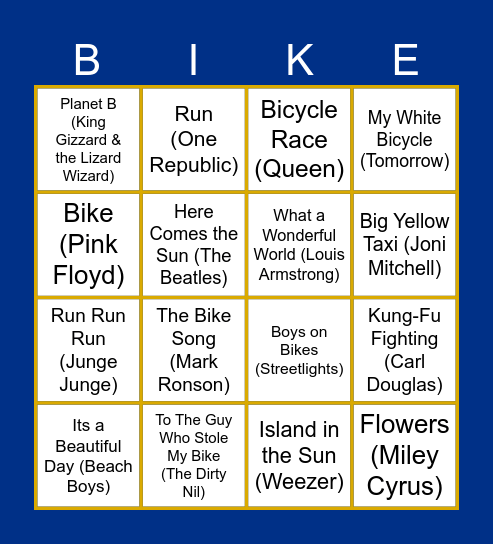 Bike Breakfast 2023 Musical Bingo Card