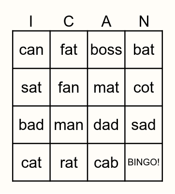 Lessons 1-3 Bingo Card