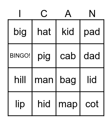 Lessons 4-5 Bingo Card