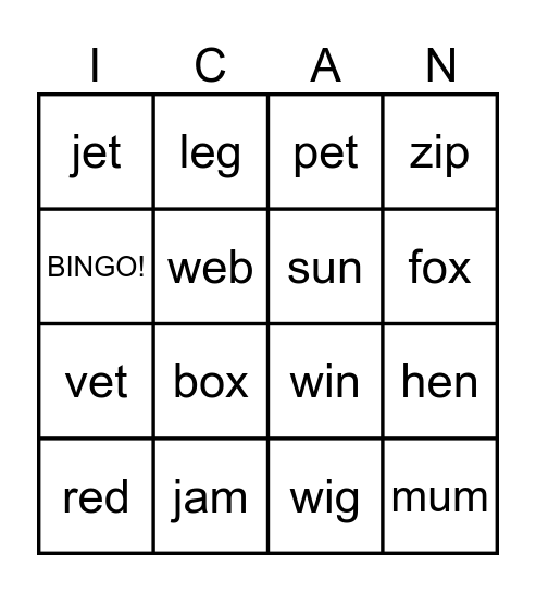 LESSONS 6-8 Bingo Card