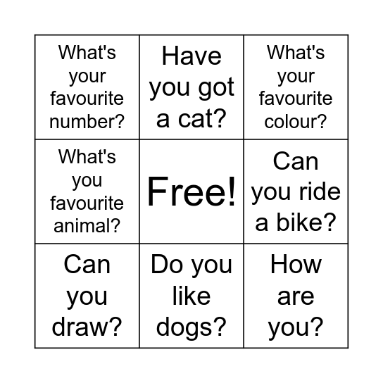 Questions! Bingo Card