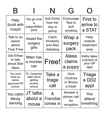 Vet Tech Bingo Card