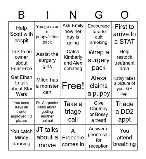 Vet Tech Bingo Card